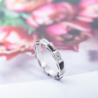[⭐Reverie Jewels]SERPENTI RING SILVER  DIAMOND BLACK MOP 3MM