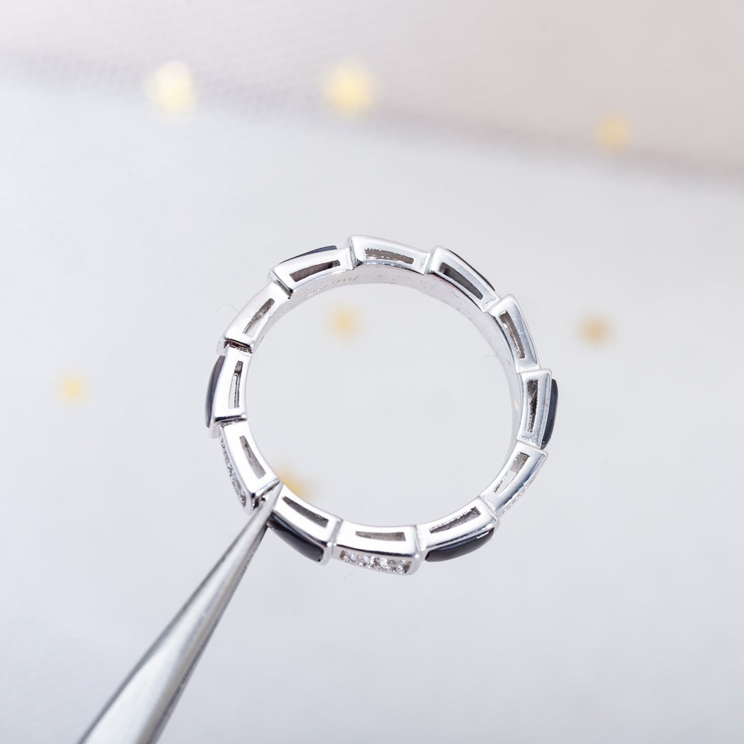 [⭐Reverie Jewels]SERPENTI RING SILVER  DIAMOND BLACK MOP 3MM