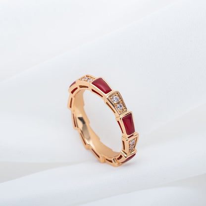[⭐Reverie Jewels]SERPENTI RING PINK GOLD CARNELIAN DIAMOND 3MM