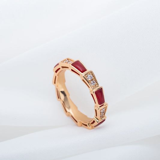 [⭐Reverie Jewels]SERPENTI RING PINK GOLD CARNELIAN DIAMOND 3MM