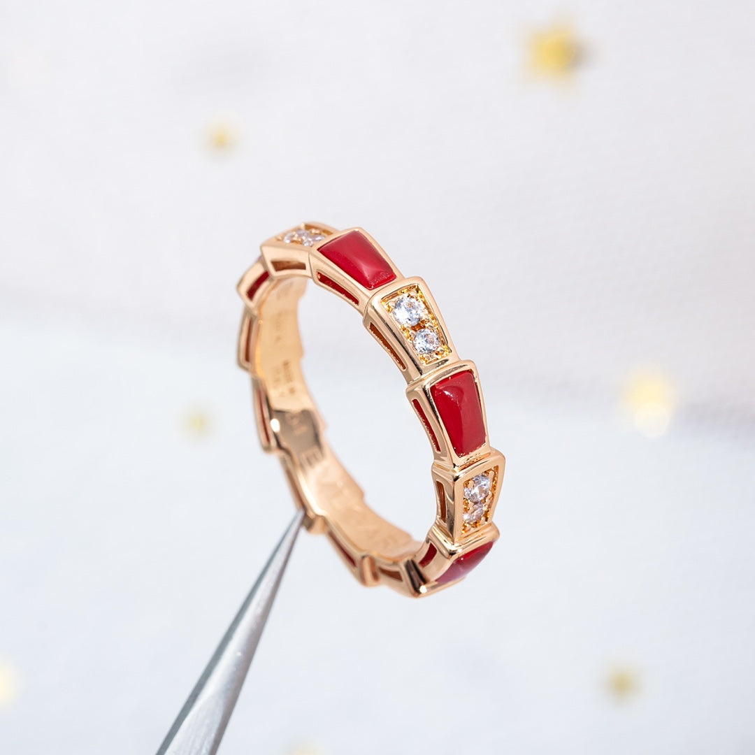 [⭐Reverie Jewels]SERPENTI RING PINK GOLD CARNELIAN DIAMOND 3MM