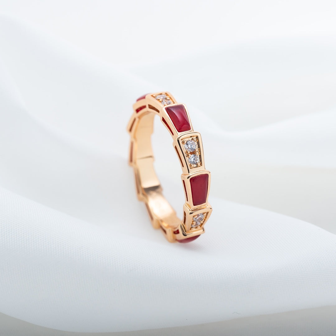 [⭐Reverie Jewels]SERPENTI RING PINK GOLD CARNELIAN DIAMOND 3MM