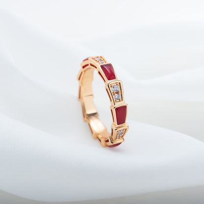 [⭐Reverie Jewels]SERPENTI RING PINK GOLD CARNELIAN DIAMOND 3MM