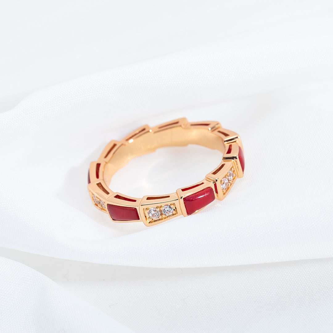 [⭐Reverie Jewels]SERPENTI RING PINK GOLD CARNELIAN DIAMOND 3MM