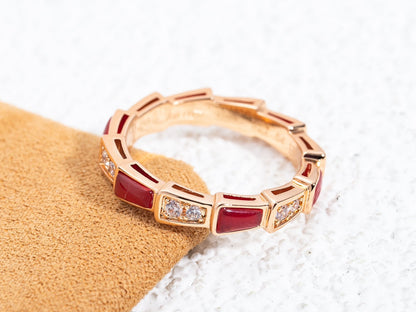 [⭐Reverie Jewels]SERPENTI RING PINK GOLD CARNELIAN DIAMOND 3MM