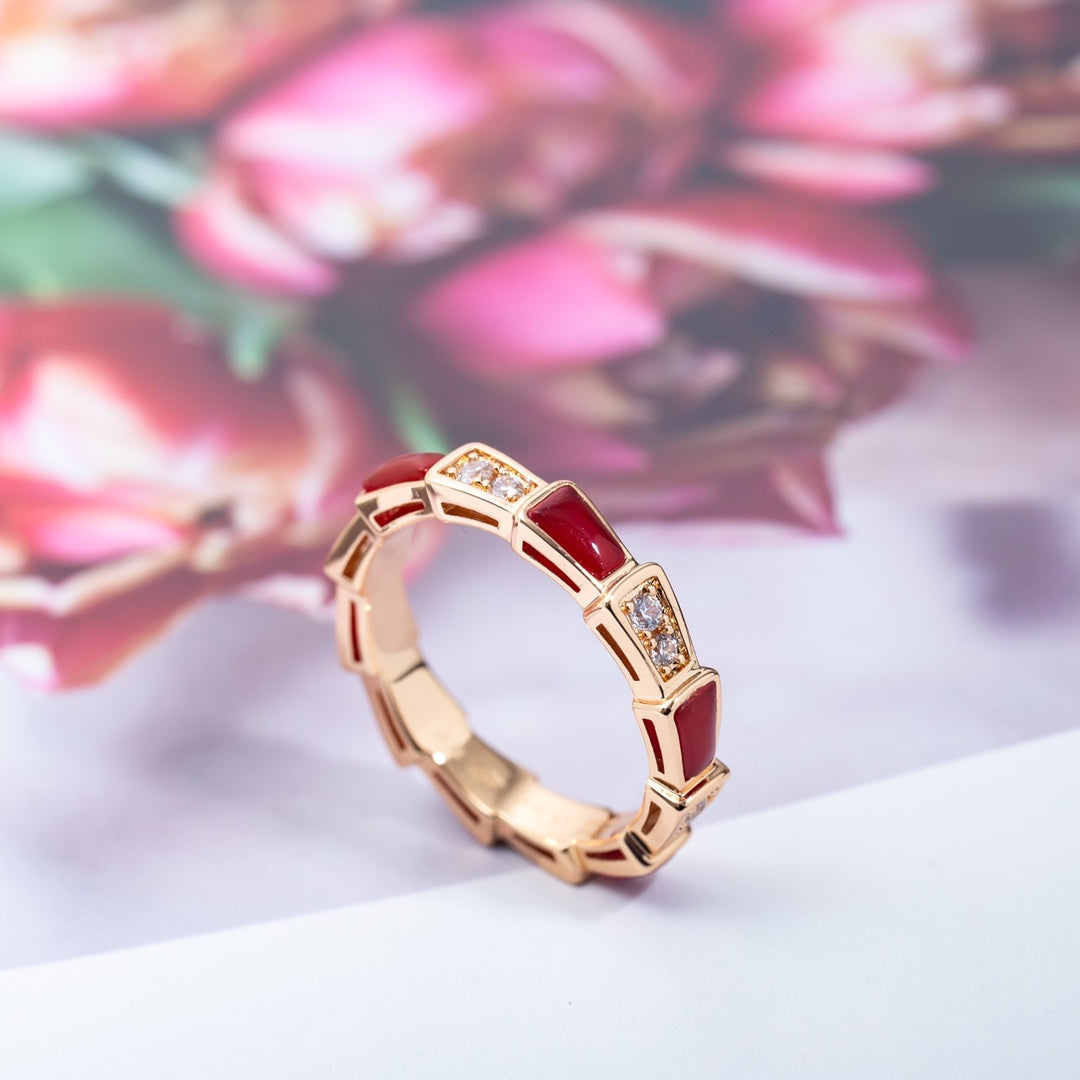 [⭐Reverie Jewels]SERPENTI RING PINK GOLD CARNELIAN DIAMOND 3MM