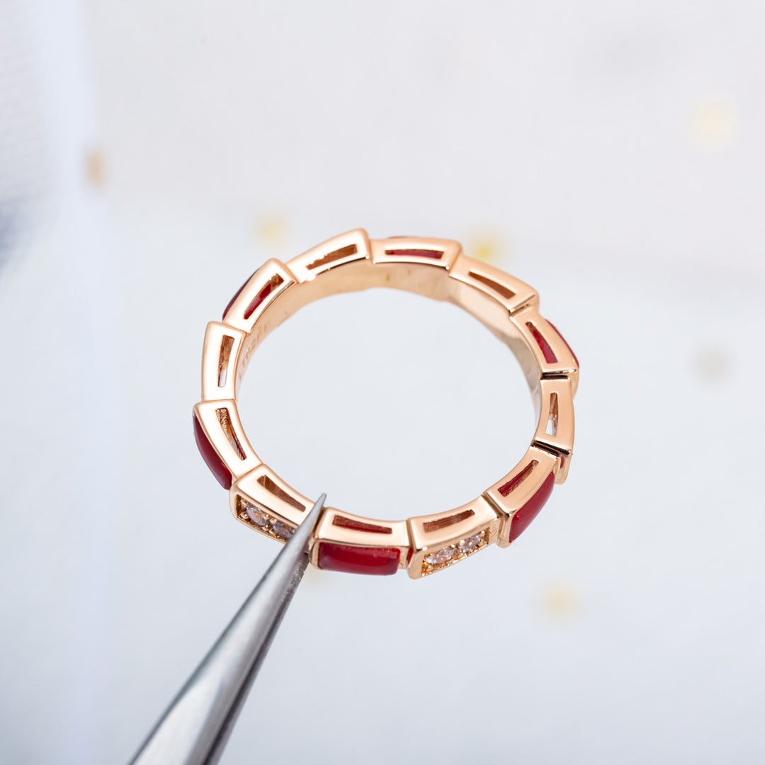 [⭐Reverie Jewels]SERPENTI RING PINK GOLD CARNELIAN DIAMOND 3MM