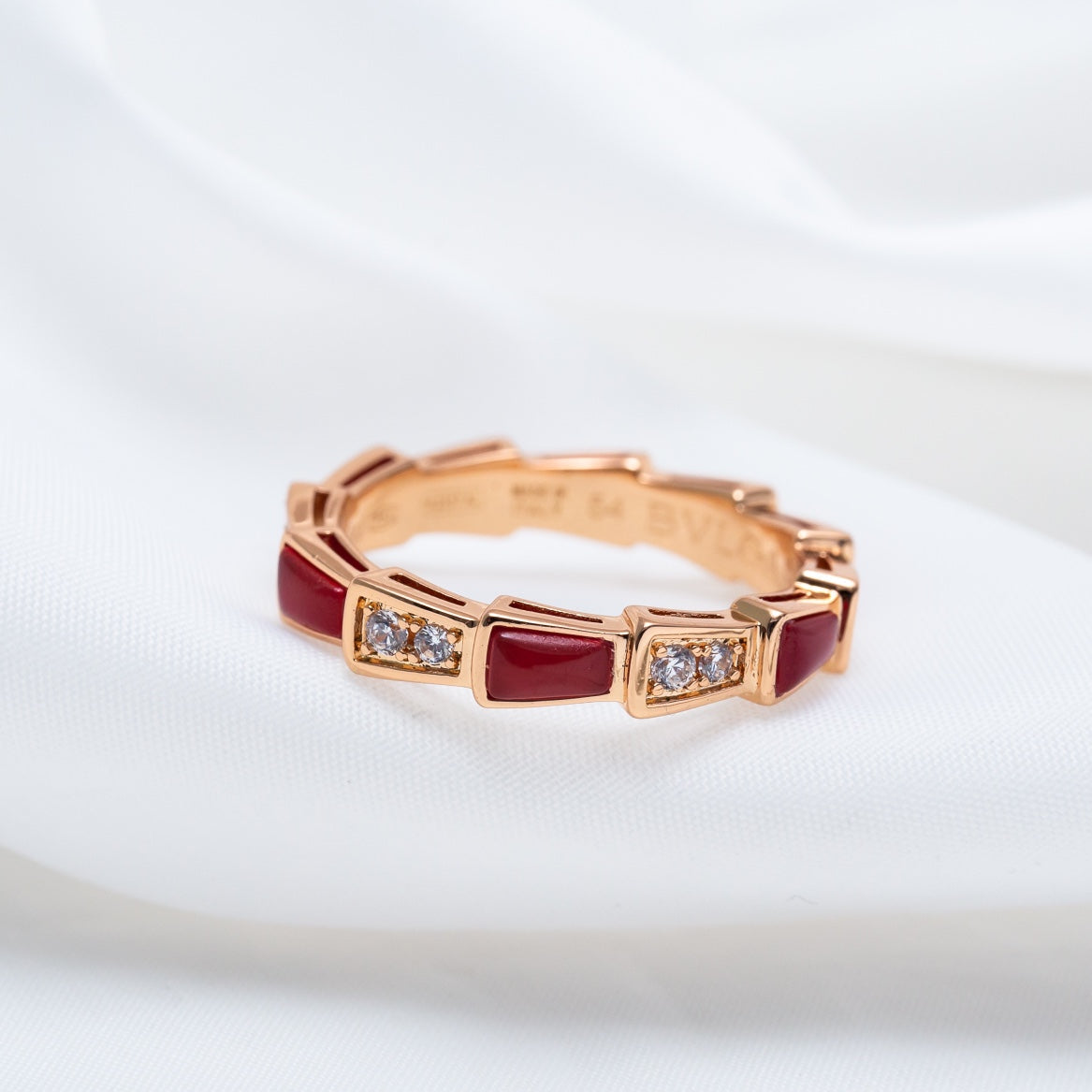 [⭐Reverie Jewels]SERPENTI RING PINK GOLD CARNELIAN DIAMOND 3MM