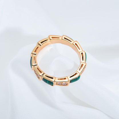 [⭐Reverie Jewels]SERPENTI RING PINK GOLD MALACHITE DIAMOND 3MM