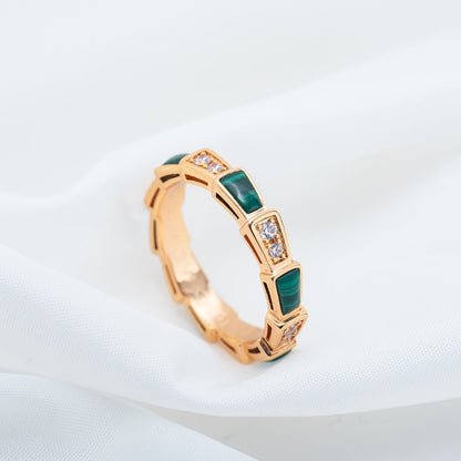 [⭐Reverie Jewels]SERPENTI RING PINK GOLD MALACHITE DIAMOND 3MM