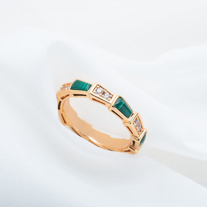 [⭐Reverie Jewels]SERPENTI RING PINK GOLD MALACHITE DIAMOND 3MM