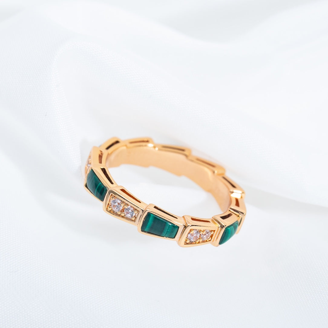[⭐Reverie Jewels]SERPENTI RING PINK GOLD MALACHITE DIAMOND 3MM