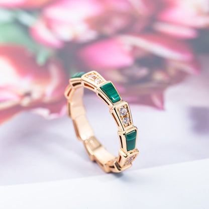 [⭐Reverie Jewels]SERPENTI RING PINK GOLD MALACHITE DIAMOND 3MM