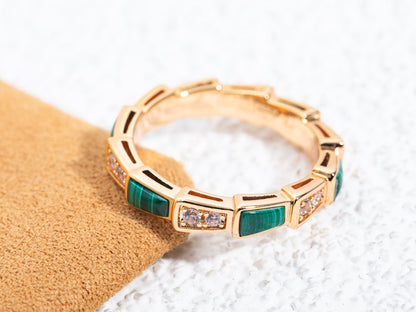[⭐Reverie Jewels]SERPENTI RING PINK GOLD MALACHITE DIAMOND 3MM