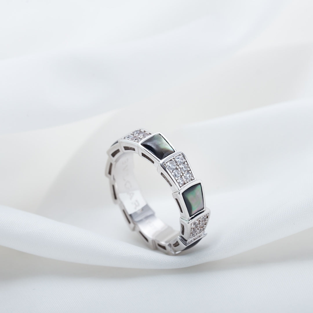 [⭐Reverie Jewels]SERPENTI RING SILVER DIAMOND BLACK MOP 4MM