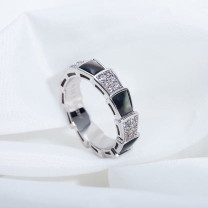 [⭐Reverie Jewels]SERPENTI RING SILVER DIAMOND BLACK MOP 4MM