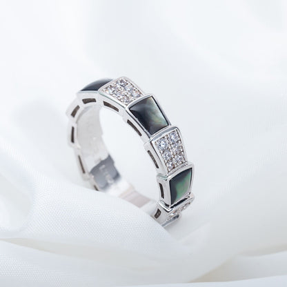 [⭐Reverie Jewels]SERPENTI RING SILVER DIAMOND BLACK MOP 4MM