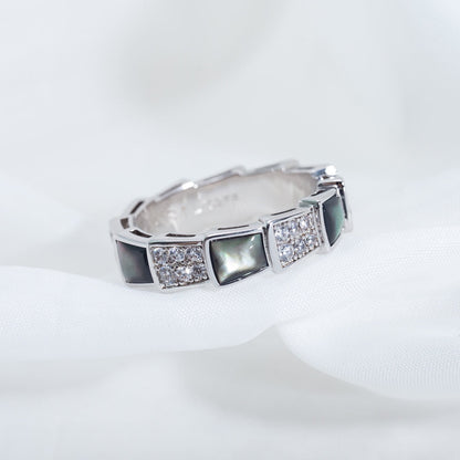 [⭐Reverie Jewels]SERPENTI RING SILVER DIAMOND BLACK MOP 4MM