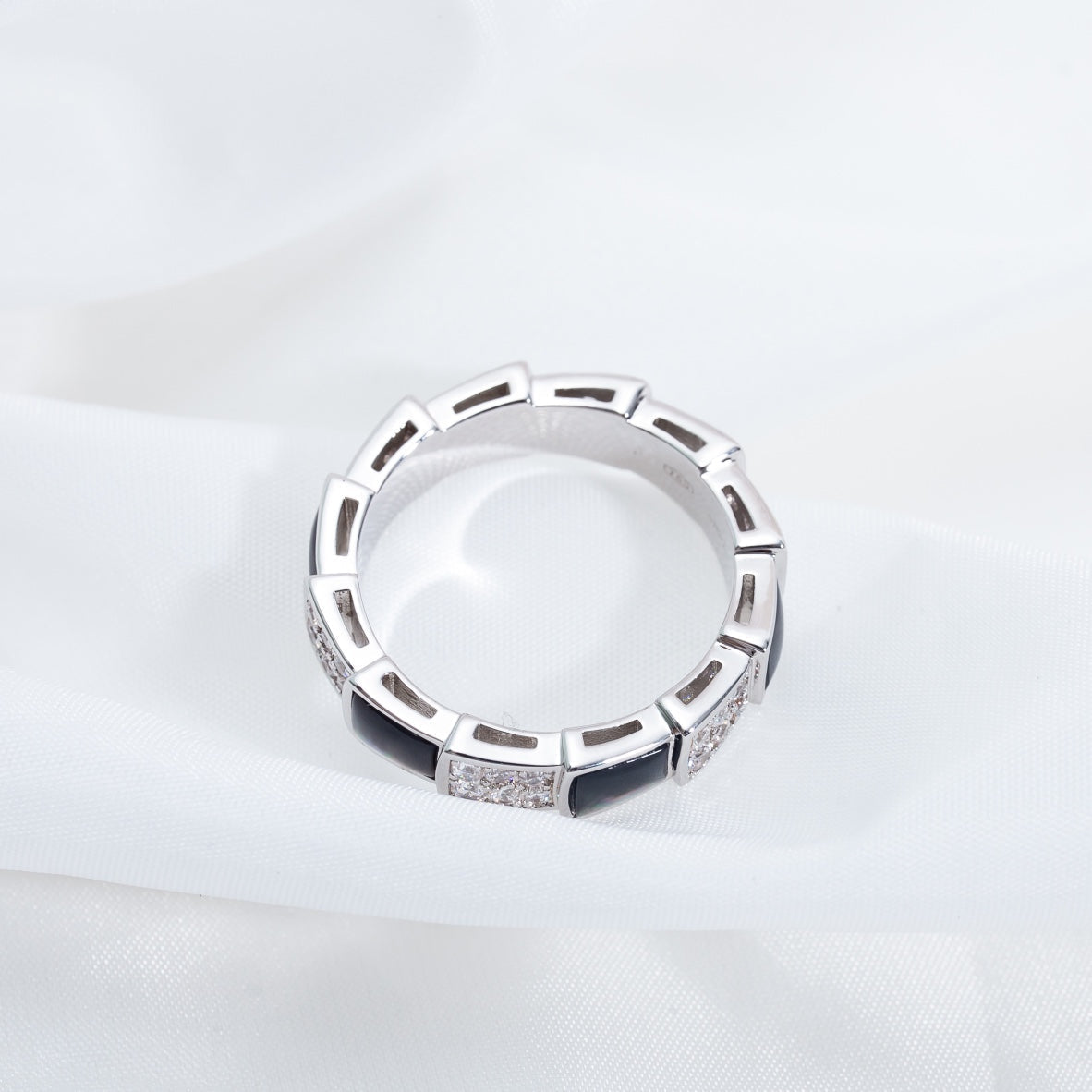 [⭐Reverie Jewels]SERPENTI RING SILVER DIAMOND BLACK MOP 4MM