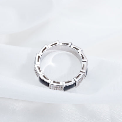 [⭐Reverie Jewels]SERPENTI RING SILVER DIAMOND BLACK MOP 4MM