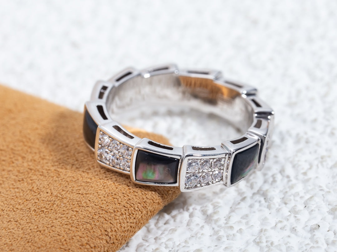 [⭐Reverie Jewels]SERPENTI RING SILVER DIAMOND BLACK MOP 4MM