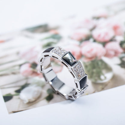[⭐Reverie Jewels]SERPENTI RING SILVER DIAMOND BLACK MOP 4MM