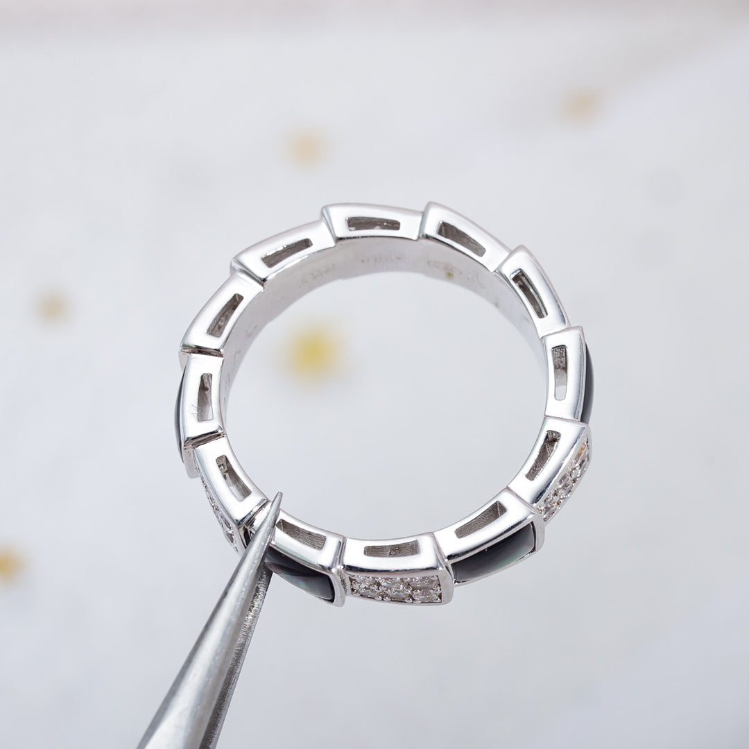 [⭐Reverie Jewels]SERPENTI RING SILVER DIAMOND BLACK MOP 4MM