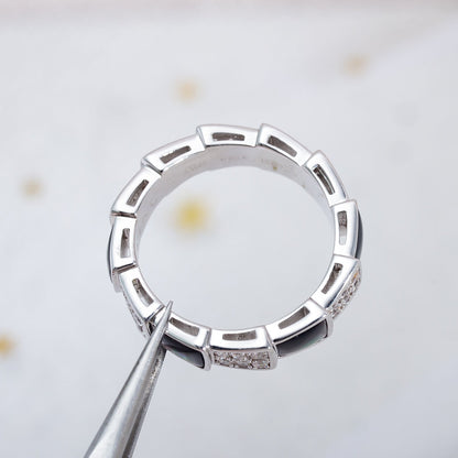 [⭐Reverie Jewels]SERPENTI RING SILVER DIAMOND BLACK MOP 4MM
