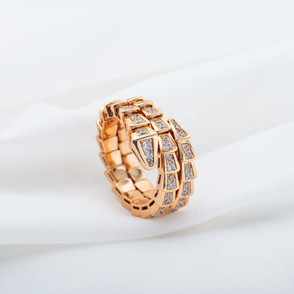 [⭐Reverie Jewels]SERPENTI RING PINK GOLD DIAMOND DOUBLE ROW