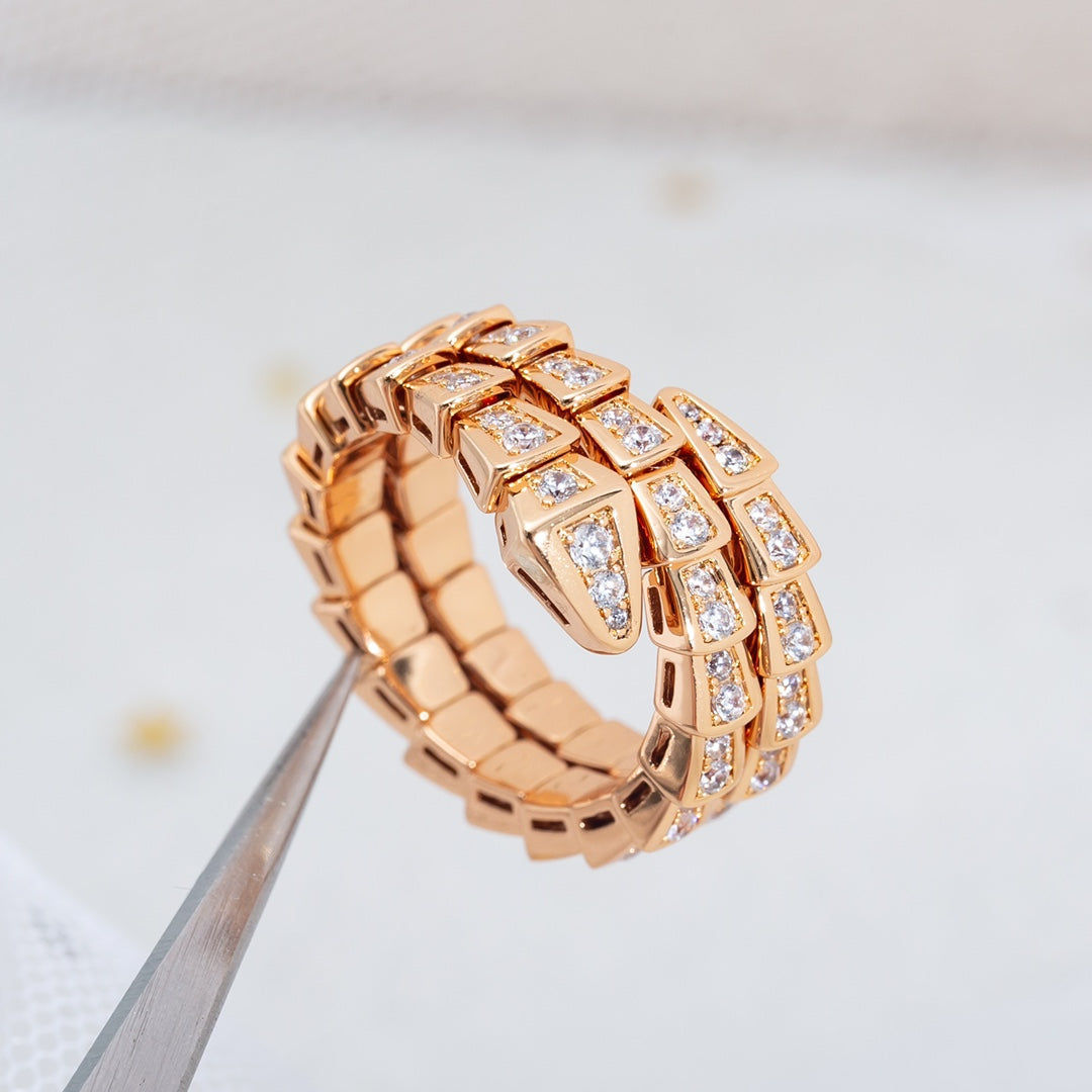 [⭐Reverie Jewels]SERPENTI RING PINK GOLD DIAMOND DOUBLE ROW