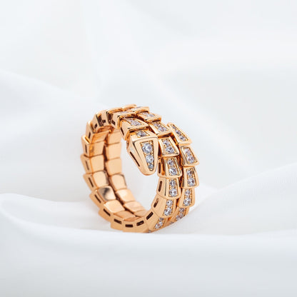 [⭐Reverie Jewels]SERPENTI RING PINK GOLD DIAMOND DOUBLE ROW