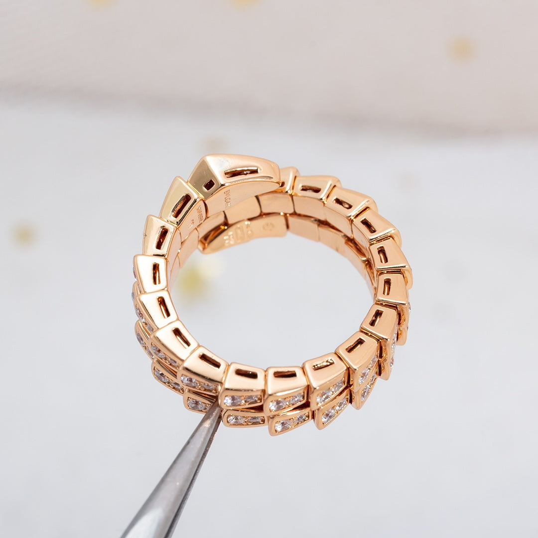 [⭐Reverie Jewels]SERPENTI RING PINK GOLD DIAMOND DOUBLE ROW