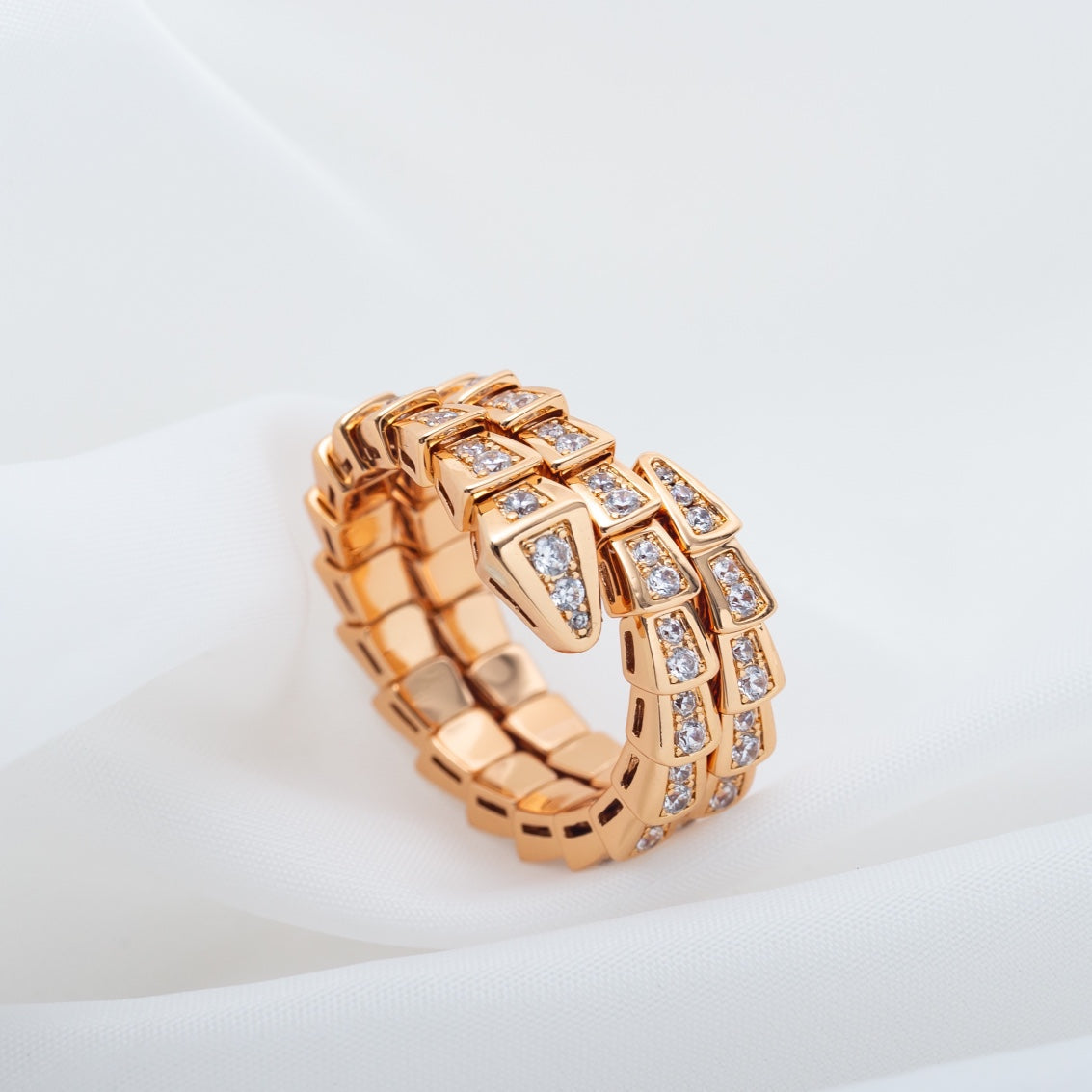 [⭐Reverie Jewels]SERPENTI RING PINK GOLD DIAMOND DOUBLE ROW
