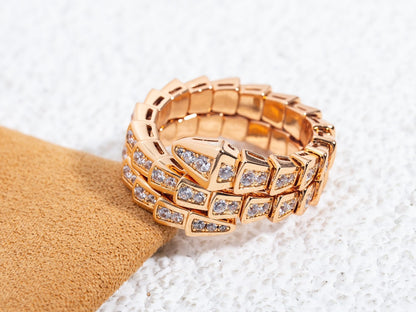 [⭐Reverie Jewels]SERPENTI RING PINK GOLD DIAMOND DOUBLE ROW
