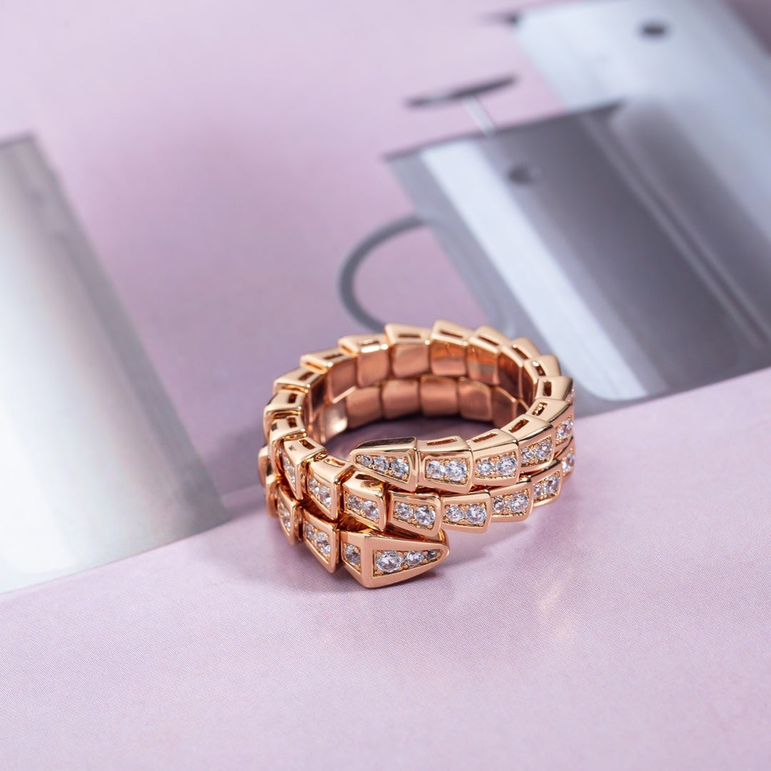 [⭐Reverie Jewels]SERPENTI RING PINK GOLD DIAMOND DOUBLE ROW