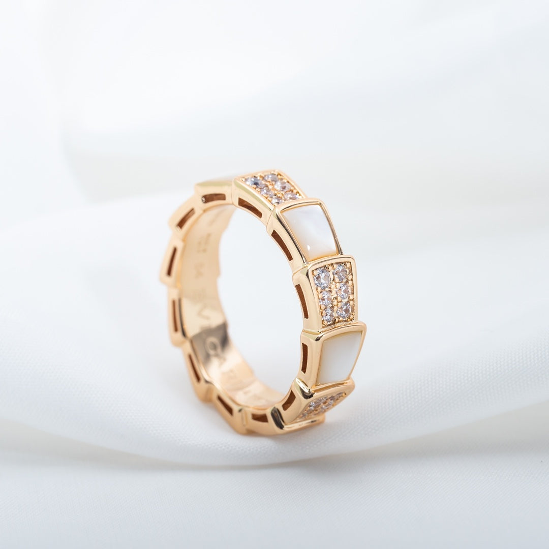 [⭐Reverie Jewels]SERPENTI RING PINK GOLD MOP DIAMOND PAVED 4MM