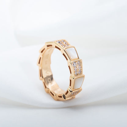 [⭐Reverie Jewels]SERPENTI RING PINK GOLD MOP DIAMOND PAVED 4MM