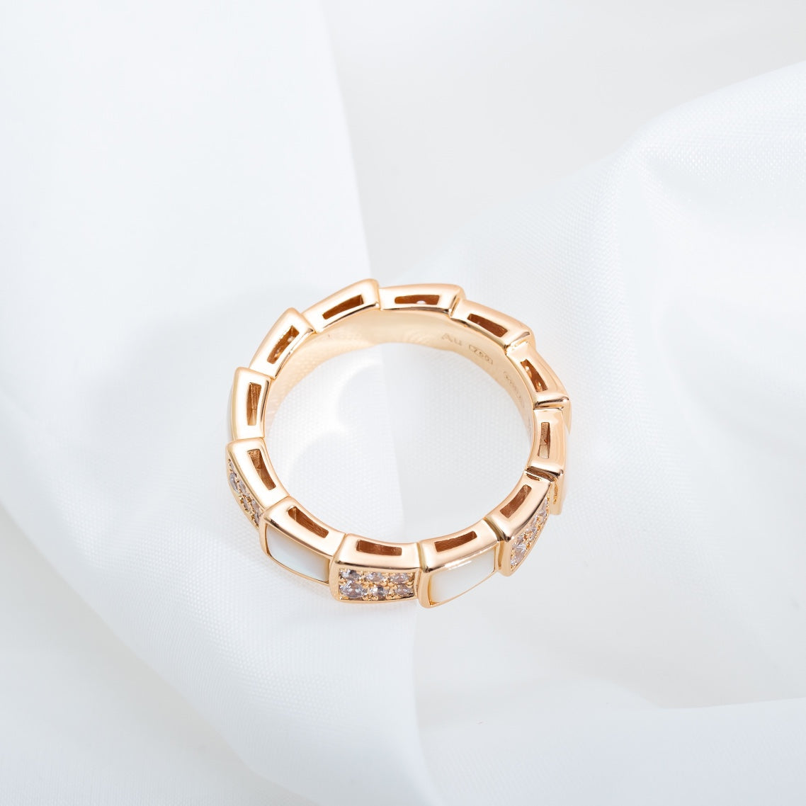 [⭐Reverie Jewels]SERPENTI RING PINK GOLD MOP DIAMOND PAVED 4MM