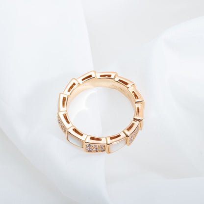 [⭐Reverie Jewels]SERPENTI RING PINK GOLD MOP DIAMOND PAVED 4MM