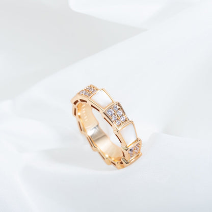 [⭐Reverie Jewels]SERPENTI RING PINK GOLD MOP DIAMOND PAVED 4MM