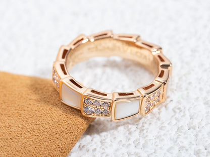[⭐Reverie Jewels]SERPENTI RING PINK GOLD MOP DIAMOND PAVED 4MM