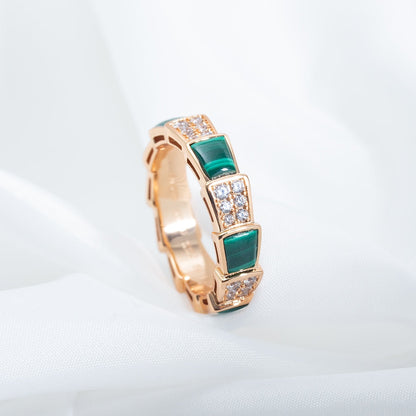 [⭐Reverie Jewels]SERPENTI RING PINK GOLD MALACHITE DIAMOND PAVED 4MM