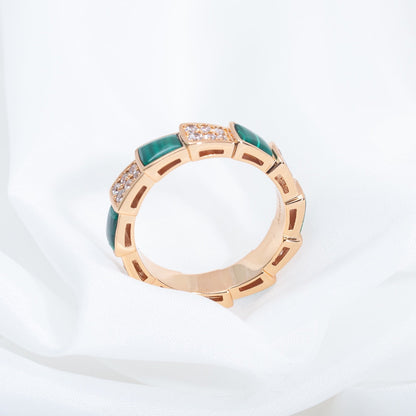 [⭐Reverie Jewels]SERPENTI RING PINK GOLD MALACHITE DIAMOND PAVED 4MM
