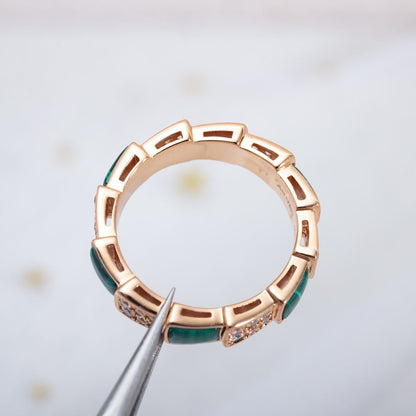 [⭐Reverie Jewels]SERPENTI RING PINK GOLD MALACHITE DIAMOND PAVED 4MM