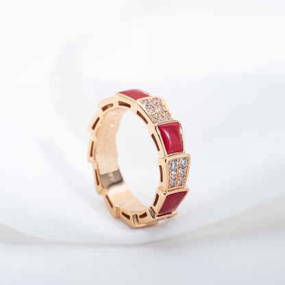 [⭐Reverie Jewels]SERPENTI RING PINK GOLD CARNELIAN DIAMOND PAVED 4MM