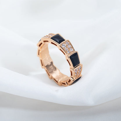 [⭐Reverie Jewels]SERPENTI RING PINK GOLD BLACK MOP DIAMOND PAVED 4MM