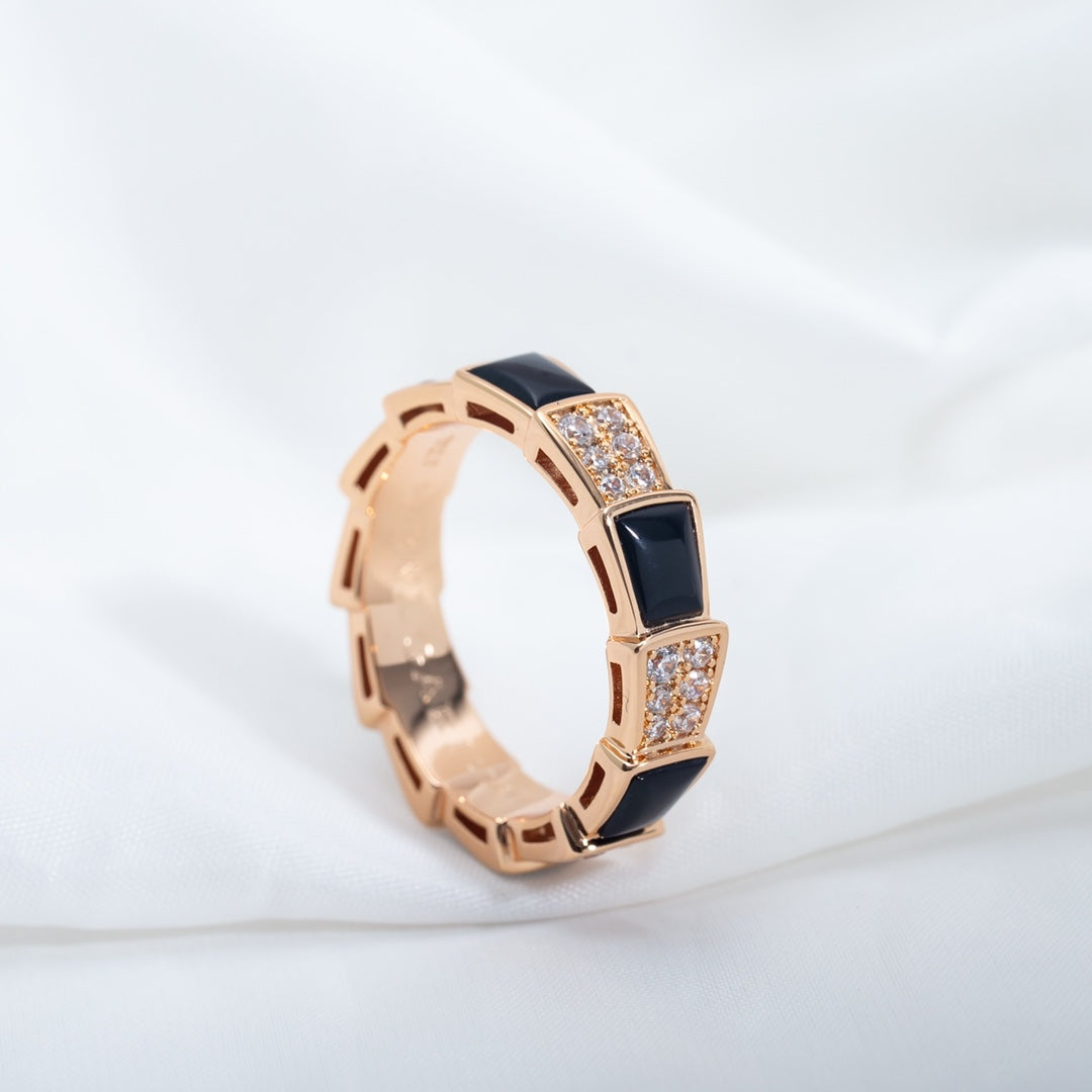 [⭐Reverie Jewels]SERPENTI RING PINK GOLD BLACK MOP DIAMOND PAVED 4MM