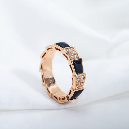 [⭐Reverie Jewels]SERPENTI RING PINK GOLD BLACK MOP DIAMOND PAVED 4MM