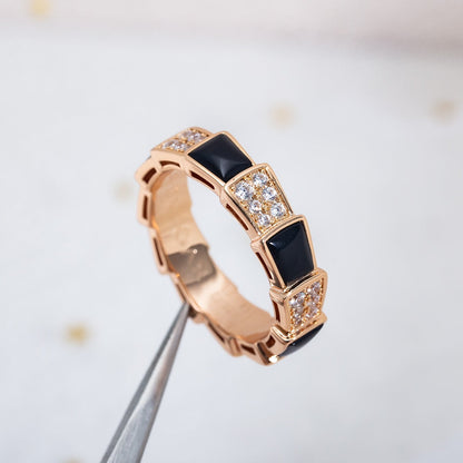 [⭐Reverie Jewels]SERPENTI RING PINK GOLD BLACK MOP DIAMOND PAVED 4MM