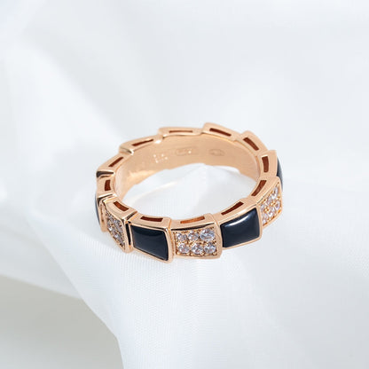 [⭐Reverie Jewels]SERPENTI RING PINK GOLD BLACK MOP DIAMOND PAVED 4MM